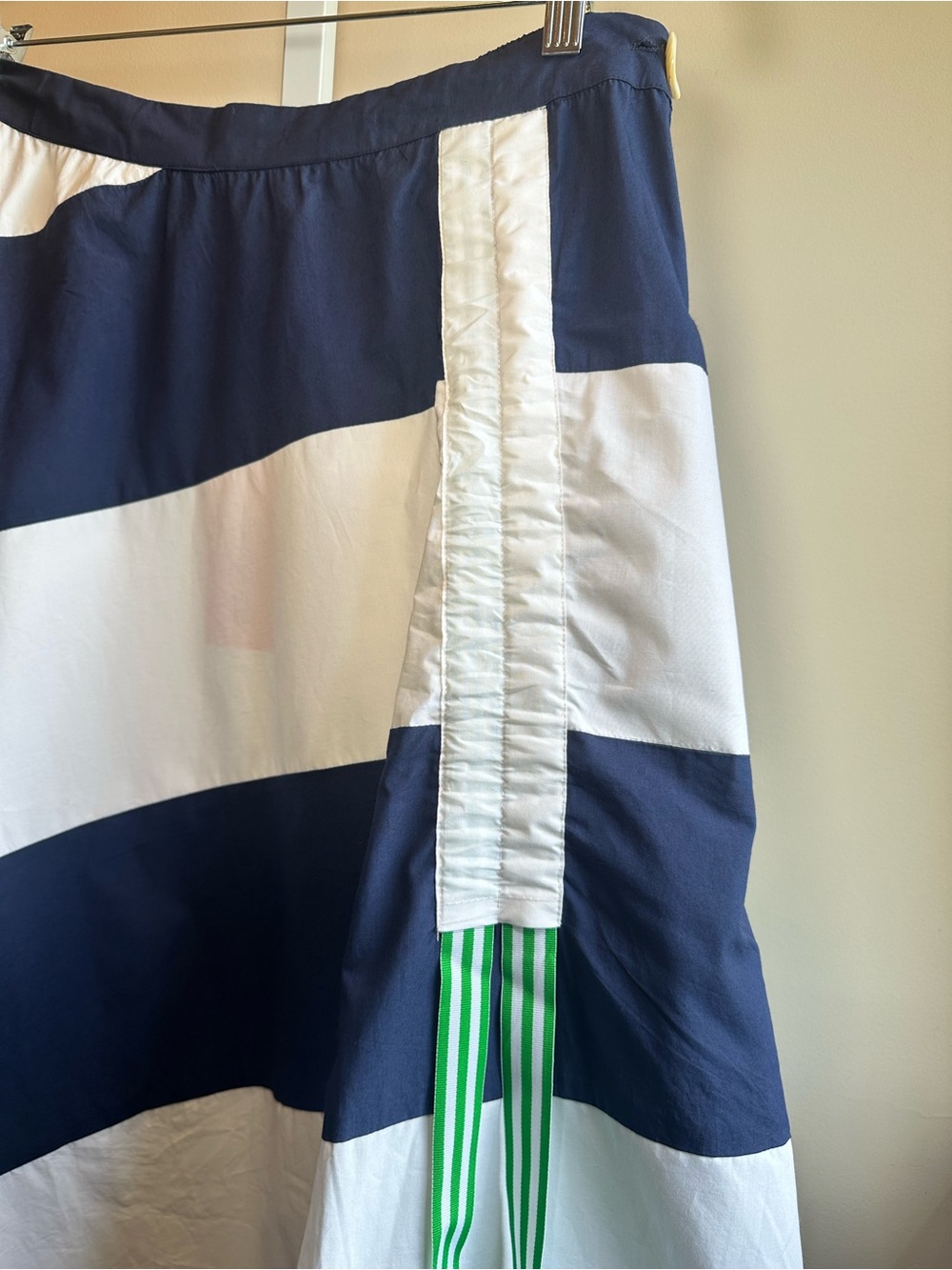 La Plage Cabana Ruched Skirt Navy White Stripe Ribbon Detail NWT L MSRP $248 - Picture 5 of 10